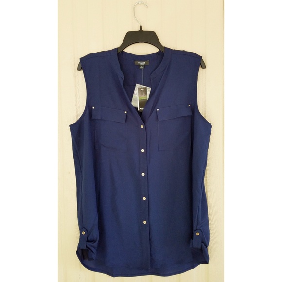 Premise Tops - Sleeveless Blue Blouse V-Neck Top Shirt Work NWT